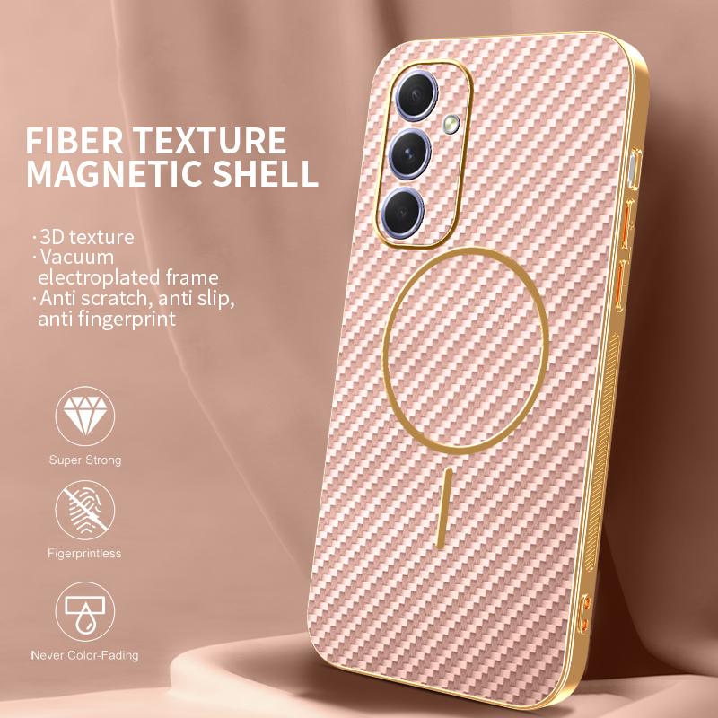 For Samsung Galaxy A54 5G Phone Case Carbon Fiber Textured Electroplated TPU Back Cover