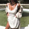 Sexy Women High Split Fashion Party Evening Night Club Wrap Y2K White Dress Summer Sleeveless Casual Beach Dresses