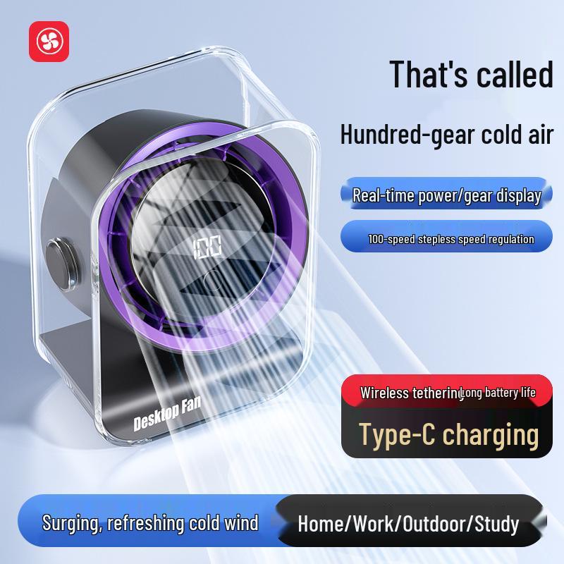 USB Rechargeable Digital Display Portable Desktop Fan for Home & Office