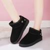 Women's Shoes 2024 New Winter Plush Warm Mid-Calf Slip On Women' Boots Solid Color Round Toe Flock Flowers Low-heeled Snow Boots