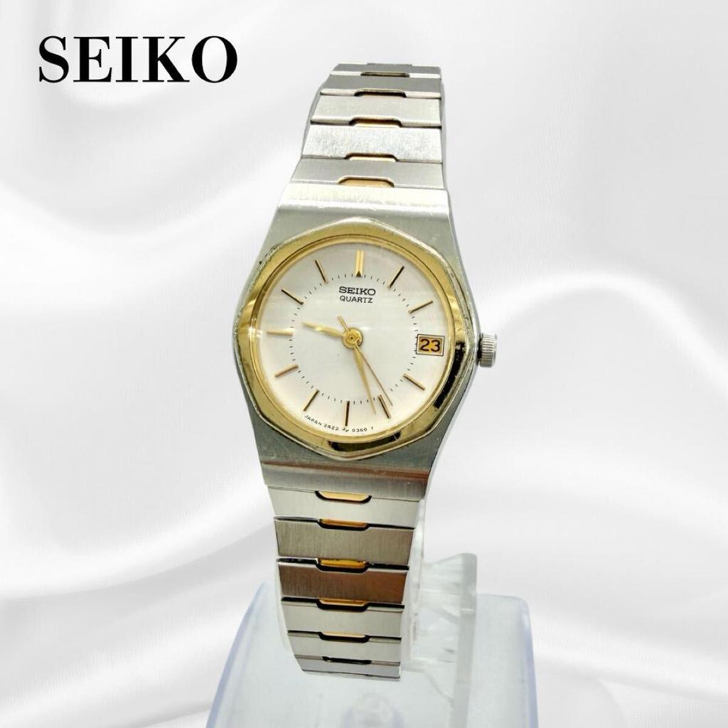 Б/у женские часы SEIKO Seiko, комбинированный цвет, дата, восьмиугольник, кварцевые, в рабочем состоянии