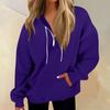 Women's Casual Fashion Long Sleeve Solid Color Zip Pullover Hoodies Sweatshirt Top