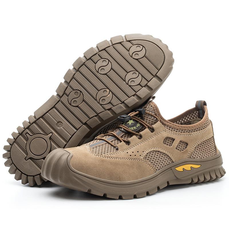 Защитная обувь Мужская функциональная обувь со стальным носком, противоударная и противопрокольная, дышащая замшевая рабочая обувь из коровьей кожи H576