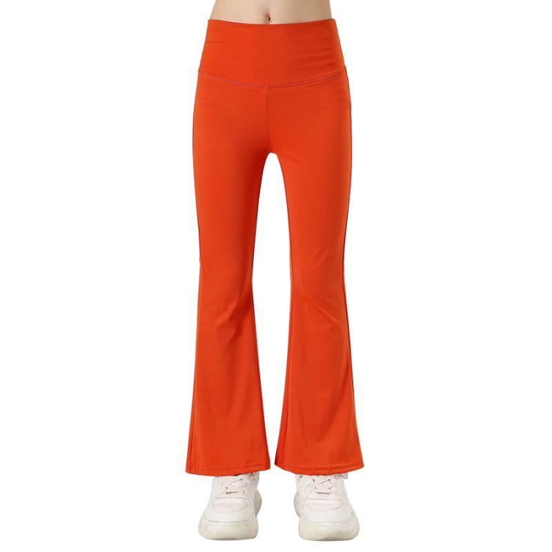 3-14 лет Детские Девочки Однотонные Эластичные Расклешенные Брюки С Завышенной Талией Фитнес Брюки