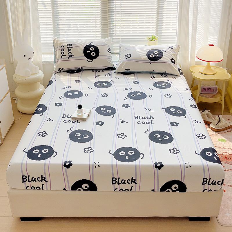White Flower Print 100% Cotton Fitted Sheet Set Deep Pocket Elastic Mattress Cover with Pillowcases Soft Breathable Bedding Set