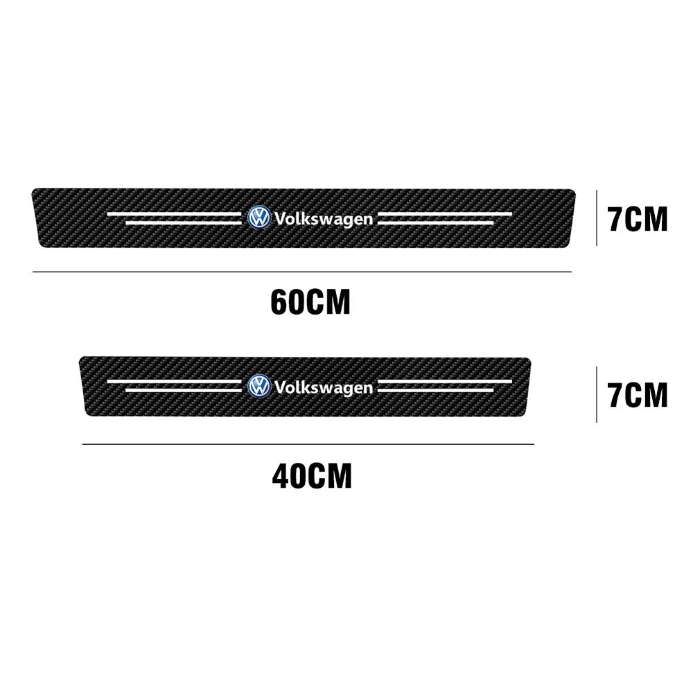 4PCS Car Door Sill Protector Plate PU Leather Carbon Fiber Threshold Anti-Scratch Bumper Valve Cap for VW Rline Golf 6 Beetle CC