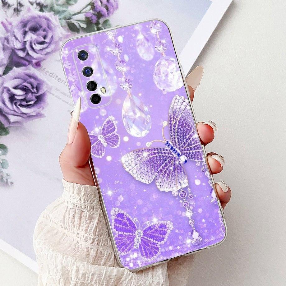 Для Realme 7 Global RMX2155 / Realme 6 6Pro RMX2001 RMX2061 Чехол Прозрачный Мягкий ТПУ Покрытие Цветы Милый Мультяшный Дракон Funda