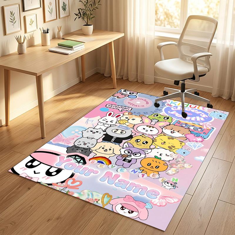 Personalized Crystal Velvet Carpet,SEVENTEEN Custom Printed Name, Plush Area Rug For Home Indoor Decor