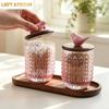 Pink Glass Storage Jar Bird Wood Cover Toothpick Holder Cotton Swab Box Storage Bottle Sugar Jar Dried Fruit Box Storages Tank