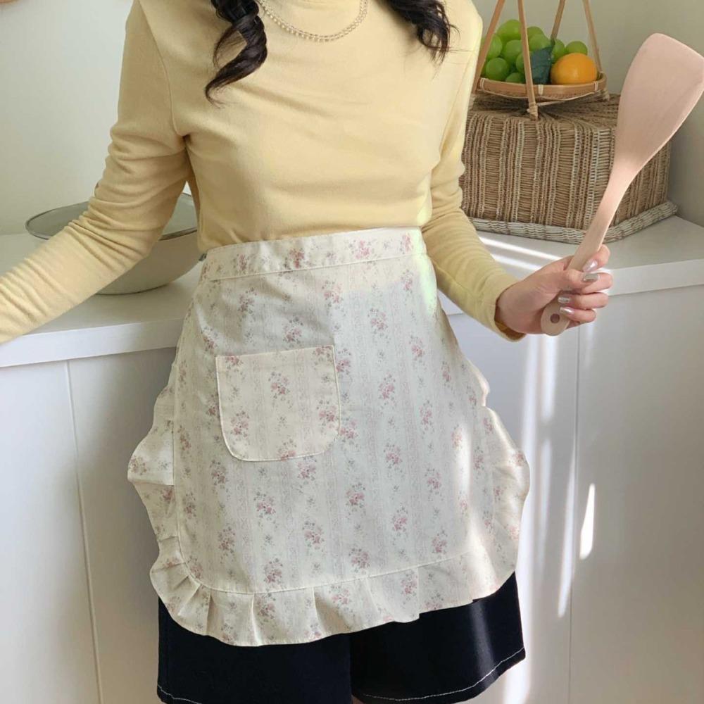 Floral Pattern Kitchen Apron Cotton Baking Apron Elegant Home Apron Home Use