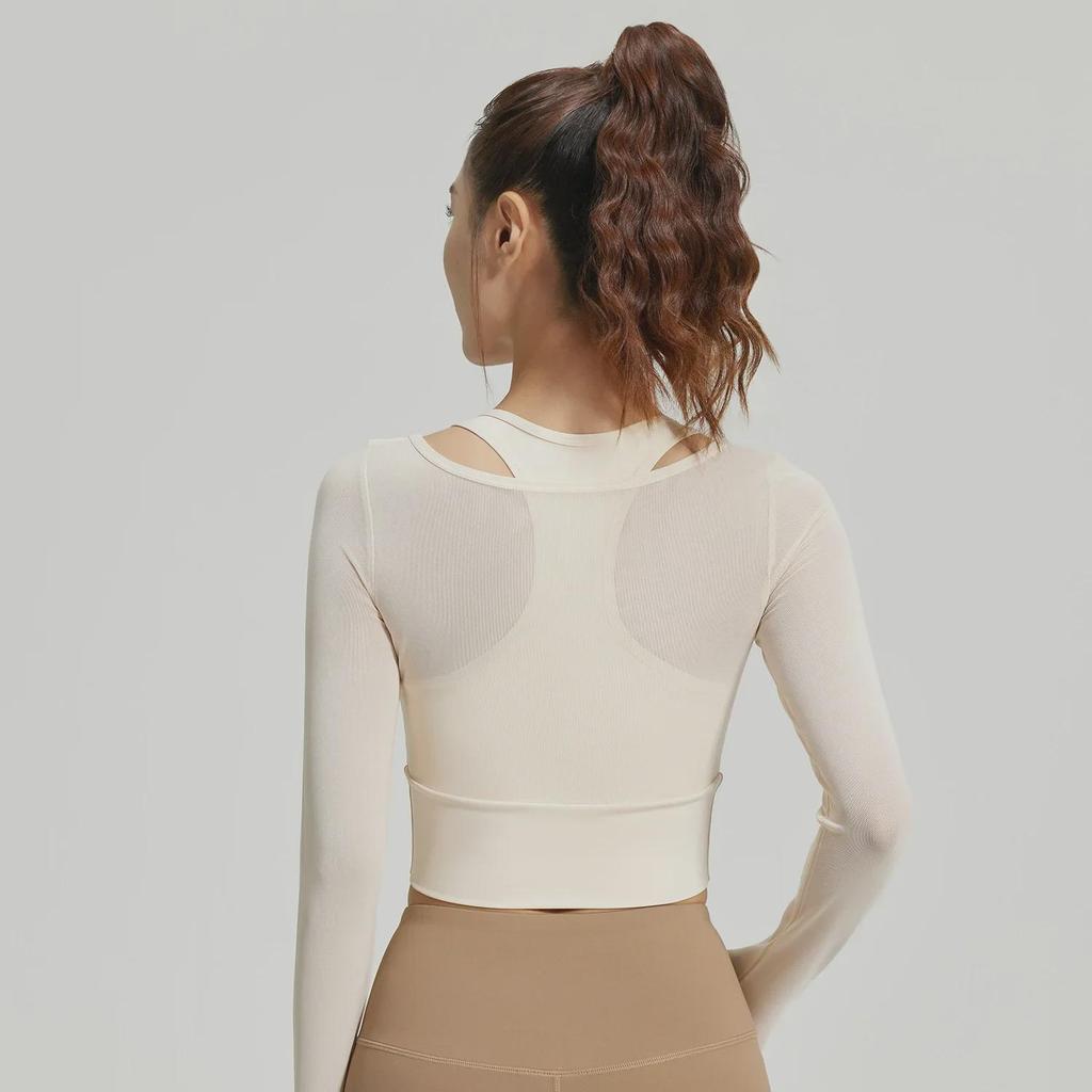 Топ для йоги Juyitang Mesh из двух частей, длинный рукав, без бюстгальтера