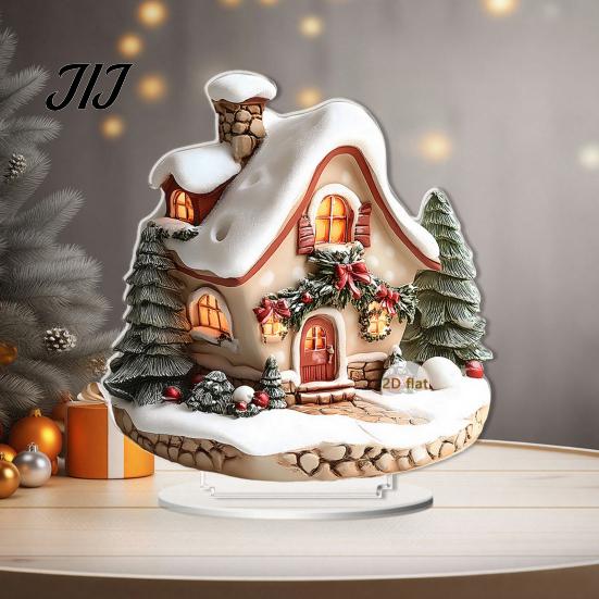 Christmas Tabletop Ornaments Candle Ornament, 2D Flat Acrylic Ornament with Base, Festive Home Accents Snowman Reindeer Table Centerpiece for