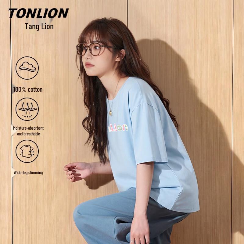 Женская футболка TonLion из чистого хлопка, свободного кроя, с круглым вырезом и коротким рукавом