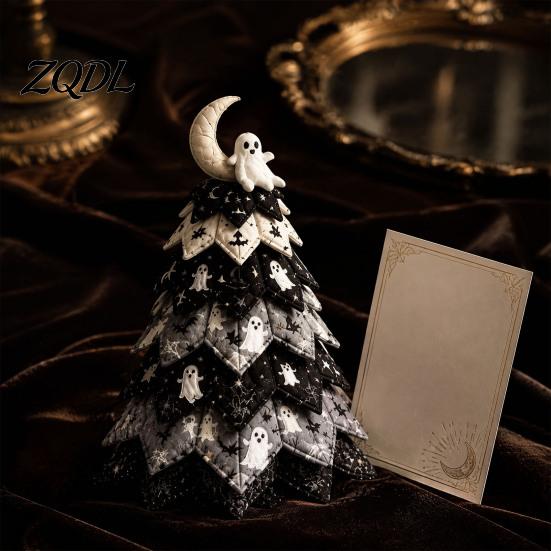 Handmade Sewing Crafts Halloween Quilted Fabric Tree Kit, Witch Cat Spider DIY Festive Desktop Displays 3D Padded Craft Project for Quilting