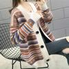 Куртка больших размеров, женская весна и осень, универсальный повседневный вязаный кардиган в полоску, удобная эластичная свободная куртка