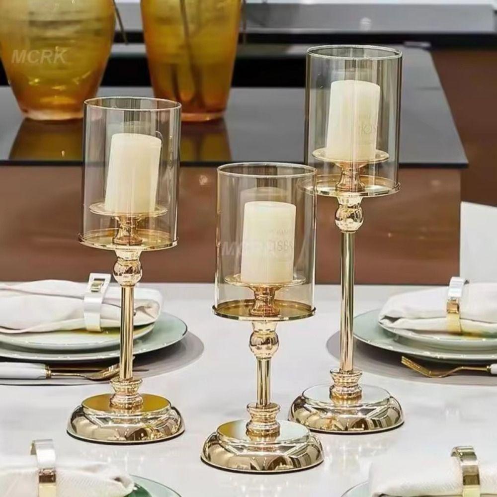 Transparent Metal Glass Candle Holders Luxury Nordic Glass Candle Stand Coffee Table
