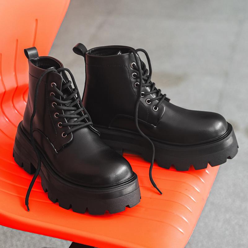 Martin boots men's high-top British style platform spring and autumn models heightening men's locomotive velvet short boots men's shoes 70066-J