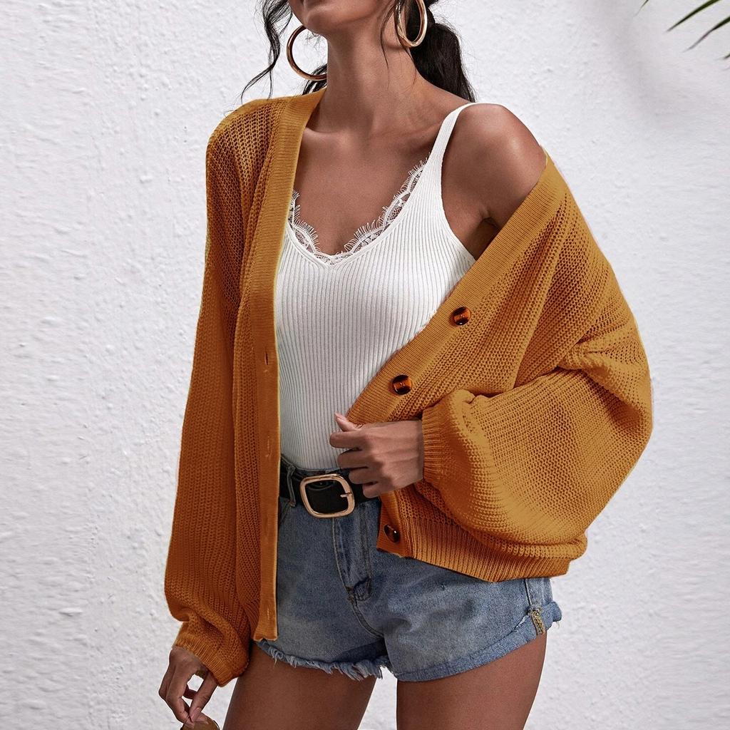 Женская мода, повседневный однотонный кардиган с длинными рукавами и пуговицами на груди, топы, куртка