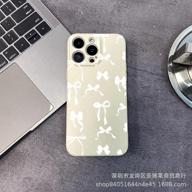 Белый бант подходит для чехла для мобильного телефона iPhone15 14PROMAX полноразмерный 13/11 противоударный 16/15 защитный чехол 17.