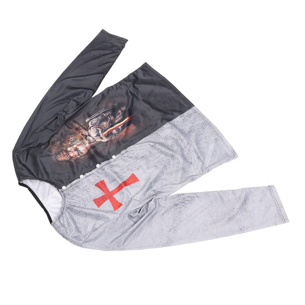 Men Medieval Long Sleeve T Shirt Loose Casual Fashionable Animal Graphic Print Button Top for