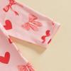 Baby Girl Valentine 's Day Outfits Long Sleeve Heart Bow Print Ruffle Jumpsuit with Headband Set Newborn Clothes