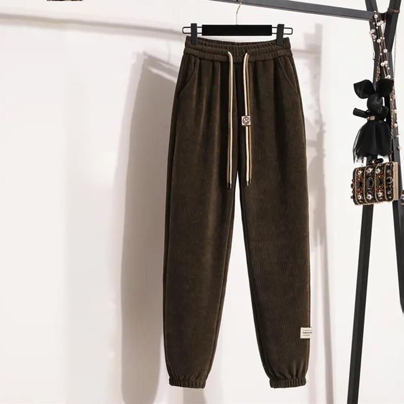 Зимние утепленные брюки из бархата 2024 года для женщин среднего и пожилого возраста, теплые повседневные брюки из арктического бархата, леггинсы больших размеров