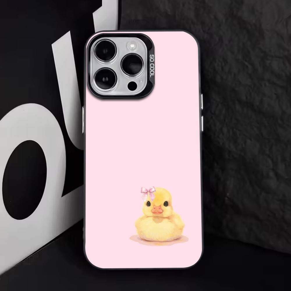 Ins Cute Bow Duck Phone Case For iPhone 17,16,15,14,13,12,11 Plus,Pro Max,XS,Colorful Silver Phone case Funda Cover