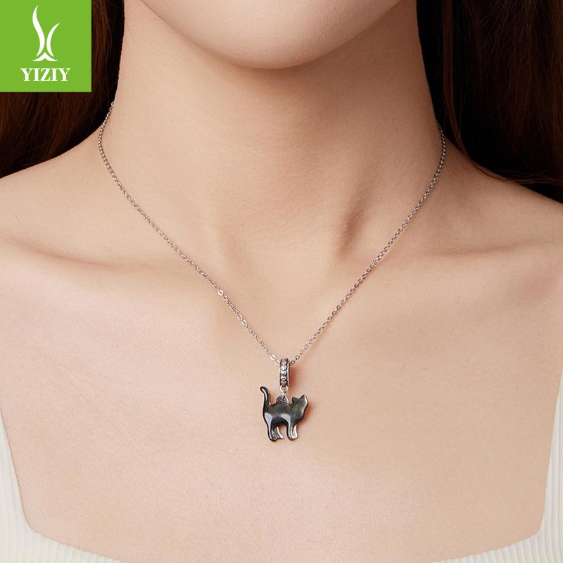 Подвеска из стерлингового серебра 925 пробы с эмалью и черным котом, персонализированные кошачьи бусины для DIY
