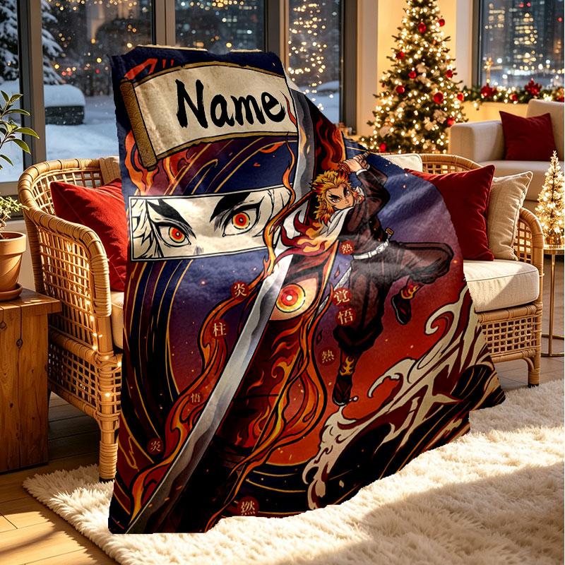Custom Name Personalized Demon Slayer Print Blanket, Home Decor, Bedroom, Sofa, Camping, Couch, Gifts for Birthday Christmas