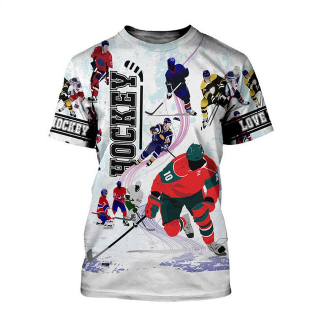 Summer Hockey Men'S T-Shirt Short Sleeve 3d Printed Street Personality Fitness Oversized O-Collar Lightweight Quick-Drying Top