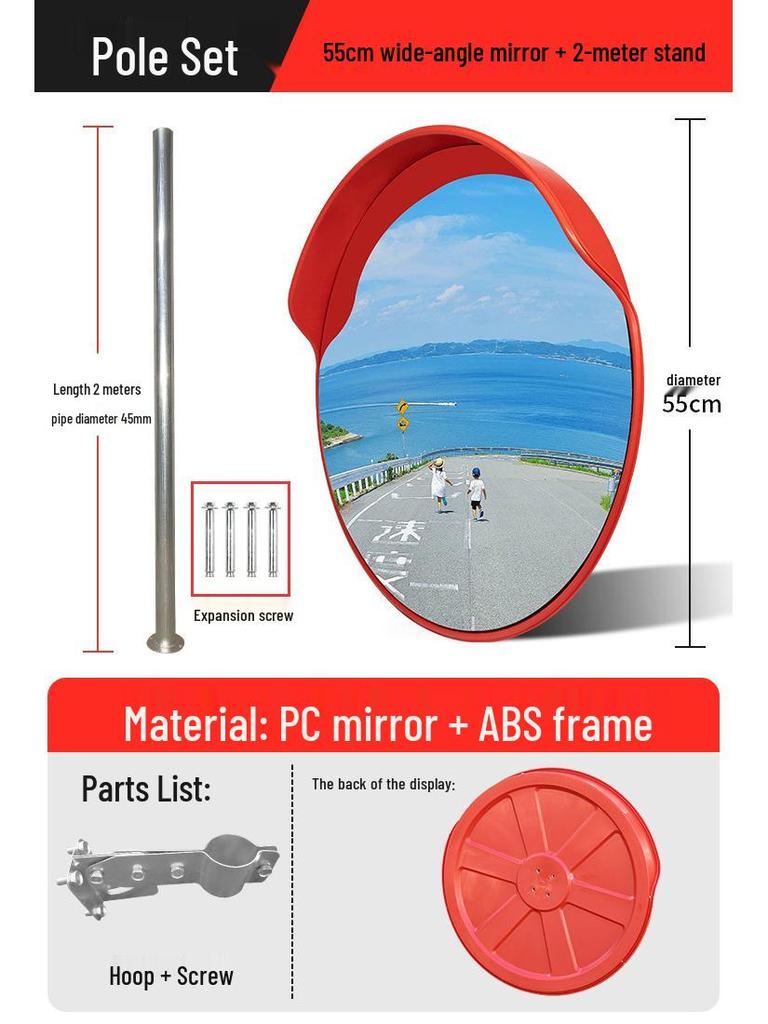 Outdoor Traffic Convex Mirror: Wide Angle, Anti-Theft, Red/Black