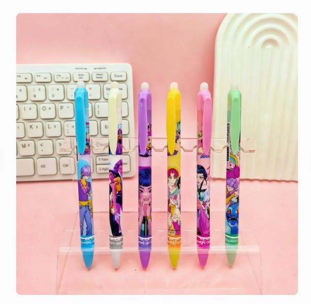 12pcs Kpop Demon Hunters 0.5mm Erasable Gel Pen - Refillable & Retractable Black Ink Friction Pen for School Office Supplies