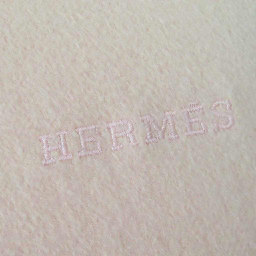 Very Good HERMES shawl Extra large with embroidered logo pink cashmere Women Used