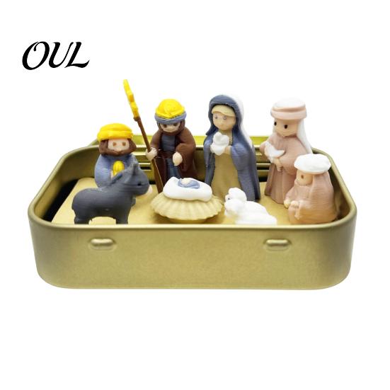 Christmas Manger Decorations Mini Nativity Set in Tin Box, 3D Printed Pocket Scene Set, Small Portable Story Holy Family Jesus Figurines, Easter