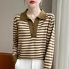 Осенняя женская мода с лацканами в полоску, короткая универсальная трикотажная одежда