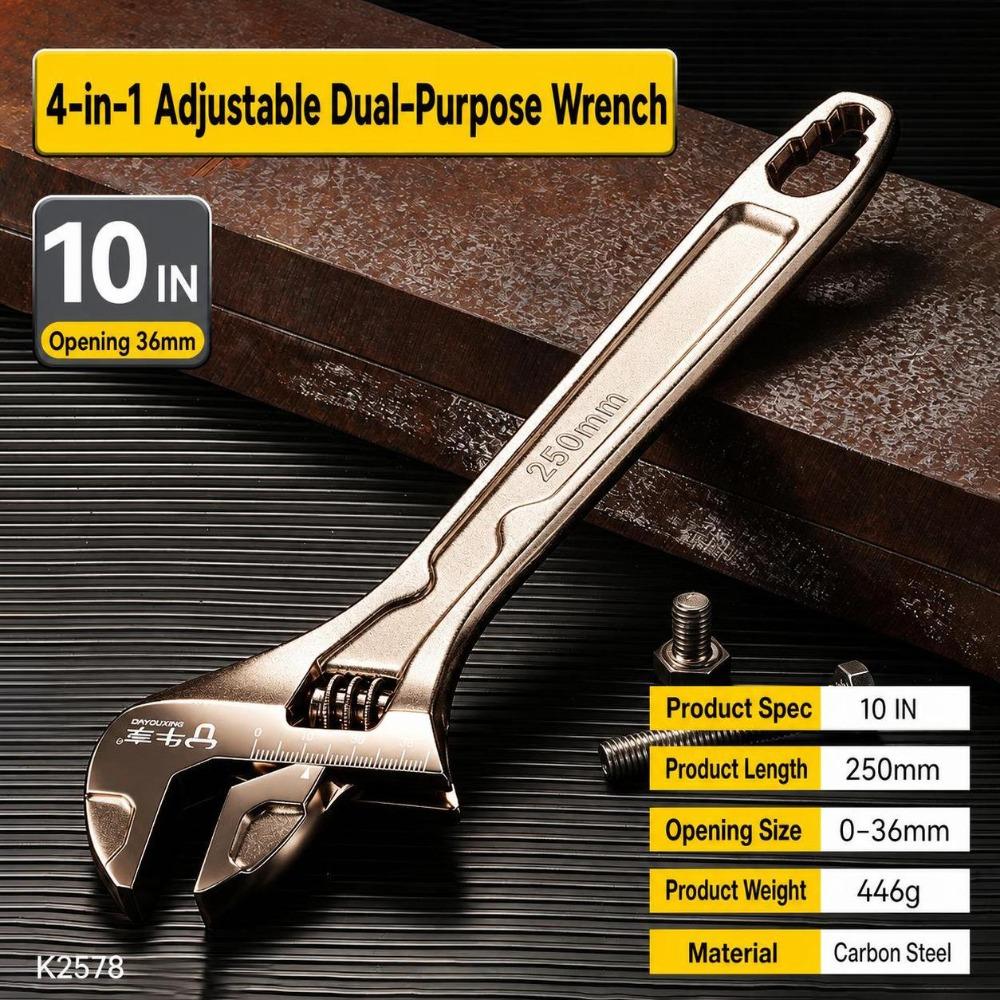 Long Handle Car Repair Wrench Carbon Steel Universal Spanner Adjustable Wrench Mechanical Workshop