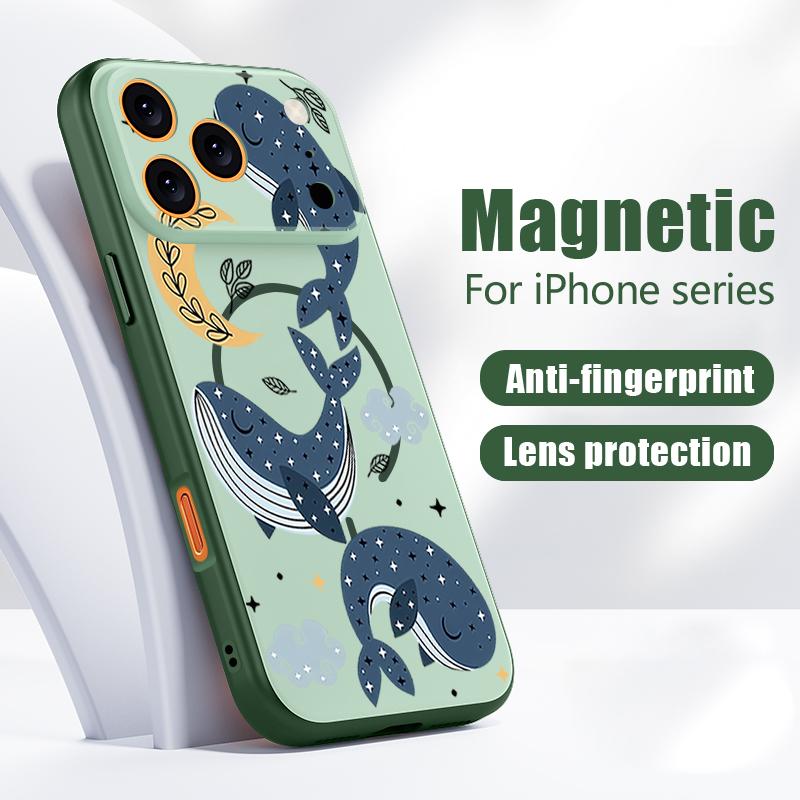 Магнитный чехол для Magsafe для iPhone 17 Pro Max, чехол с мультяшным узором китов и звезд, с покрытием, приятным на ощупь, для iPhone 16 15 14 13 Pro Max