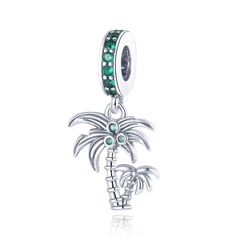 925 Silver Charms Summer Blue Coconut Plant Tree Beads Fit Bracelet Jewellery Making Diy Friend Luxury Gift