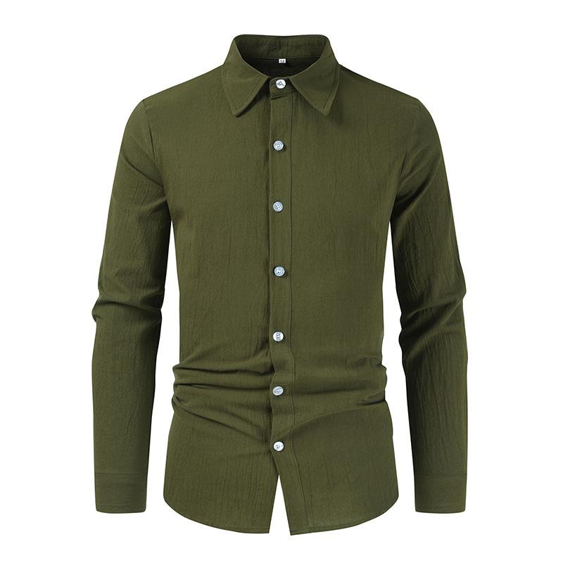 Мужская свободная повседневная рубашка с длинным рукавом из хлопка и льна с воротником