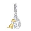 Girl & Dog Hugging Dangle Charm Copper Two Tone Pendants Fit Original Bracelet Making Pet Lovers’ Bracelet Gift