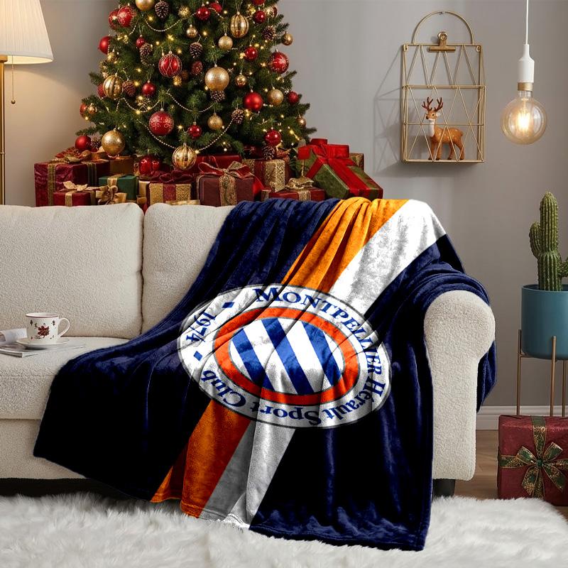Montpellier Sc Crest Blanket Lightweight Ideal Bedding Blanket Perfect for Travel, Camping, Living Rooms, Offices, Sofas, Fan Christmas gift