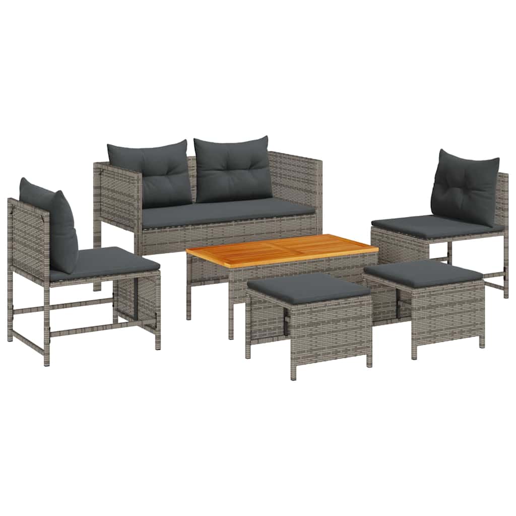 Garden Sofa Set with Cushions 6 pcs Grey and Dark Grey Poly Rattan