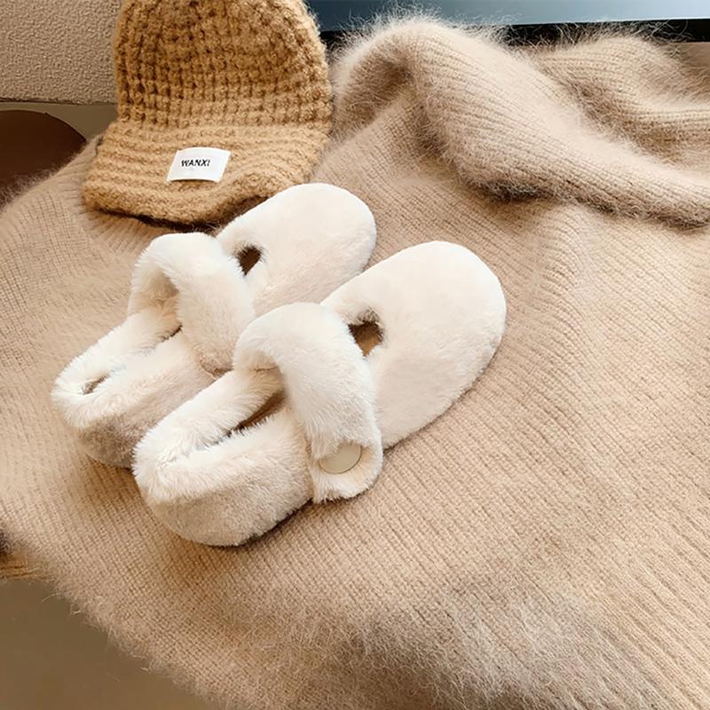 Fashion Women's Plush Flat Shoes Winter Warm Outdoor Snow Boots Fashion Round Toe Design Cotton Shoes Mary Jane Shoes Large Size 41-43