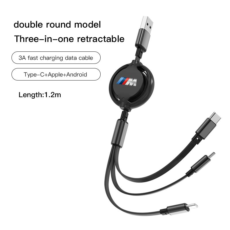 CTCE1 3 - in - 1 Retractable Multi - Charger Cable with Micro USB and Type - C For BMW X1 X2 X3 X5 X4 X6 F20 F10 F07 E70 E46 / Sticke