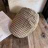 Checkered Pattern Retro Beret Hat For Women Breathable Sunshade Headwear Gift