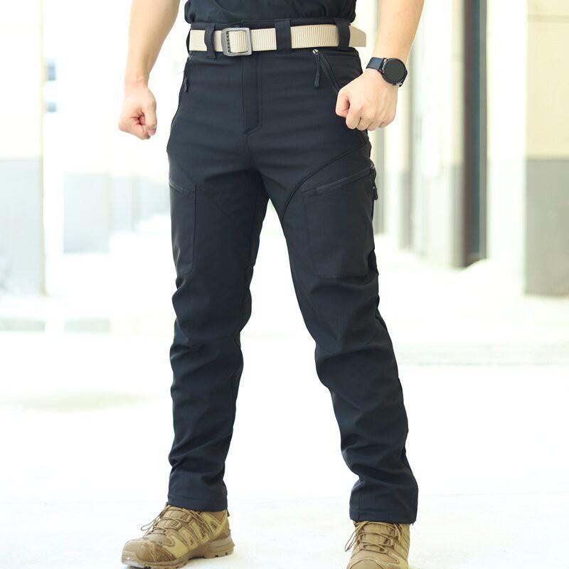 Mens Softshell Pants With Fleece Lining Warm Windproof Outdoor Cargo Trousers Winter Hiking Camping