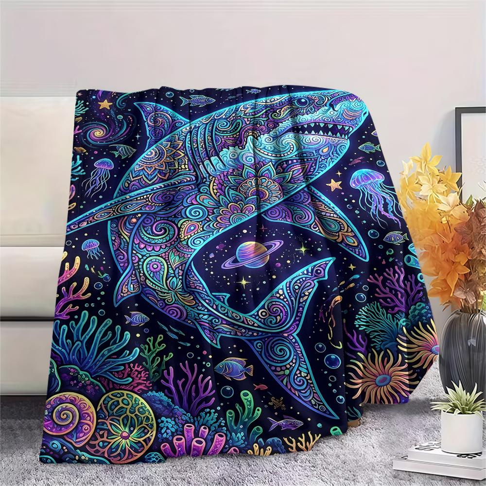 Colorful Line Marine OrganismsPrint Flannel Blanket,High quality Comfortable for All Seasons,Home Decor,Warmth and Comfort,Perfect for Christmas Gifts