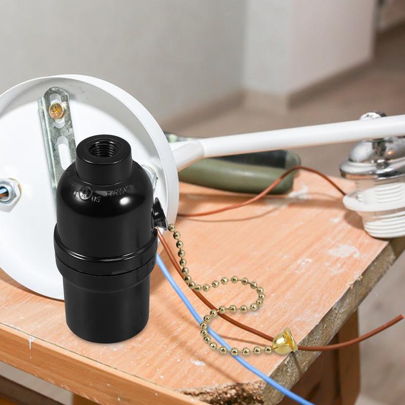 3D Printed E27 Lamp Holder Pull Chain Socket Black Plastic Lighting Accessory Lamp Base With Pull Chain Light Fixture