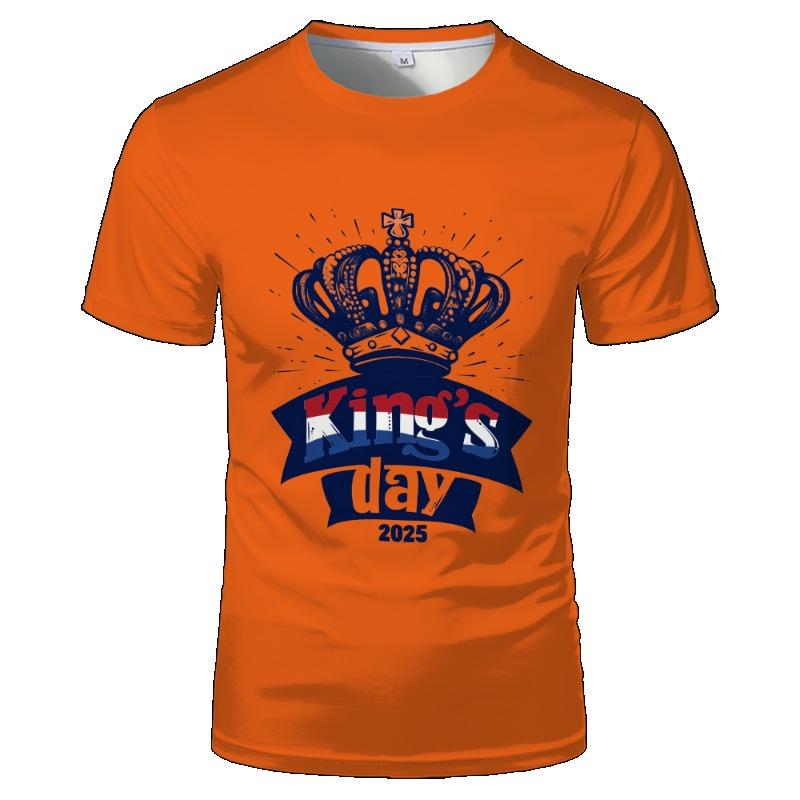 Футболка с оранжевым узором ко Дню короля в Нидерландах, с изображением голландского флага, для отдыха, спорта, модного тренда, мужская и женская, оверсайз