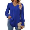 Spring Autumn Elegant Shirts Women Long Sleeve Pleated Clothing Solid Color V Neck Ruffle Sleeve Blouse Tops